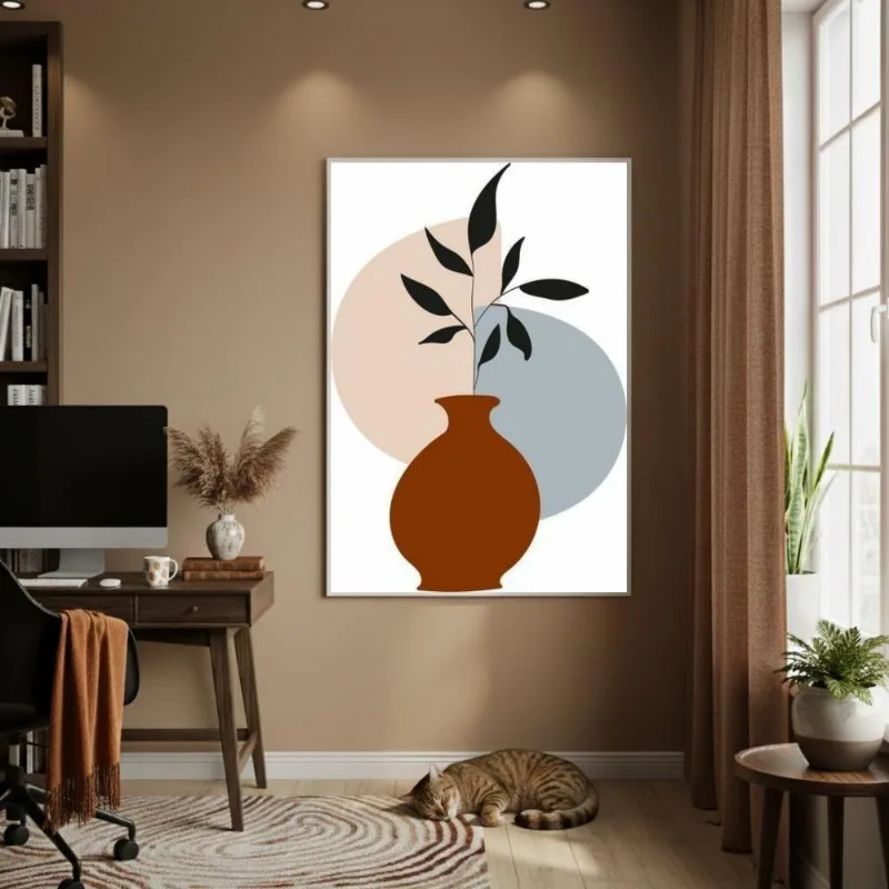 Quadro Decorativo Vaso Marrom 70x50cm Mold Preta