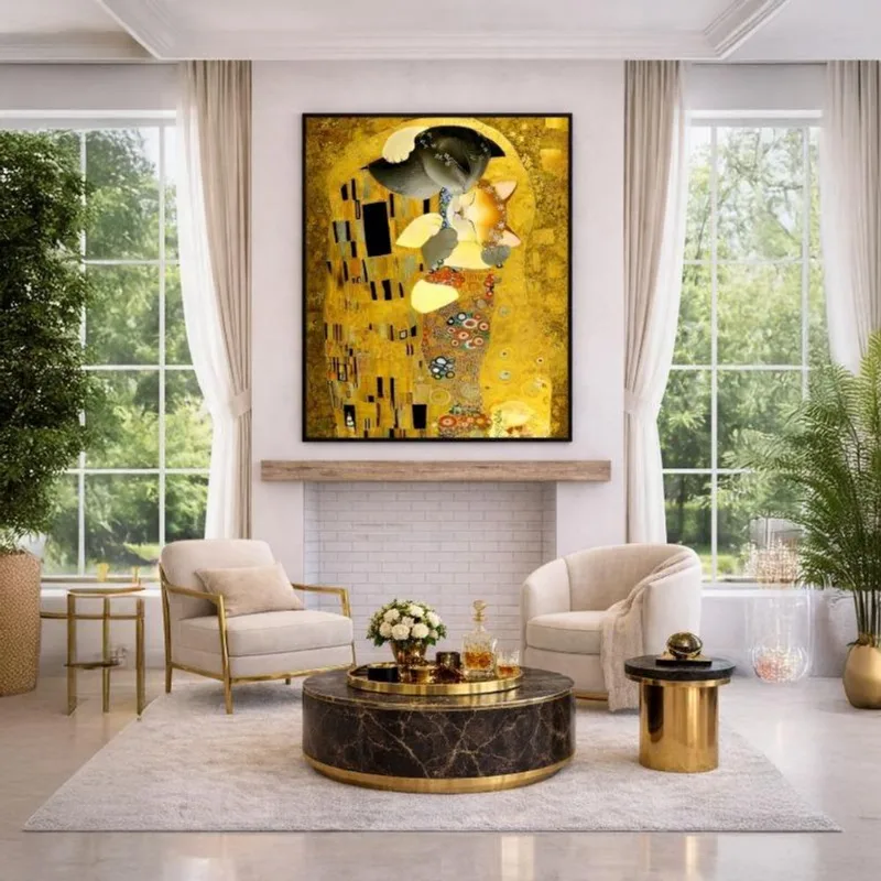 Quadr Canvas Anna The Kiss Gustav Klimt 40x30cm Mold Preta