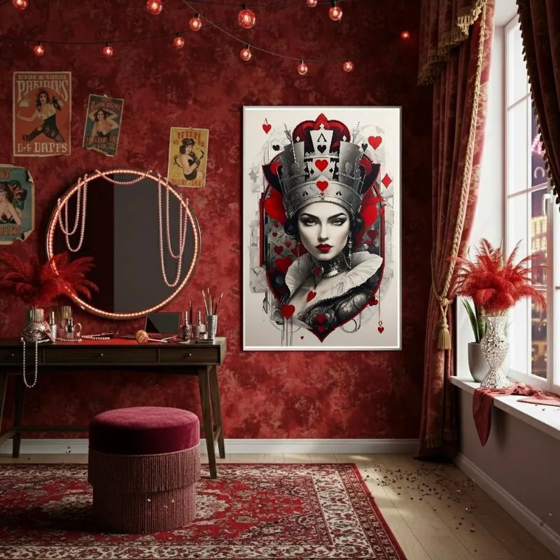 Quadro Decor Arte Rainha De Copas 70x50cm Mold Preta