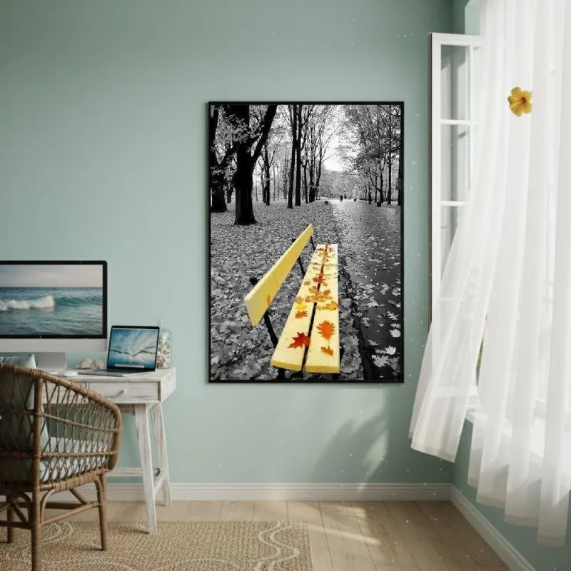 Quadro Decorativo Banco Amarelo 70x50cm Mold Branca