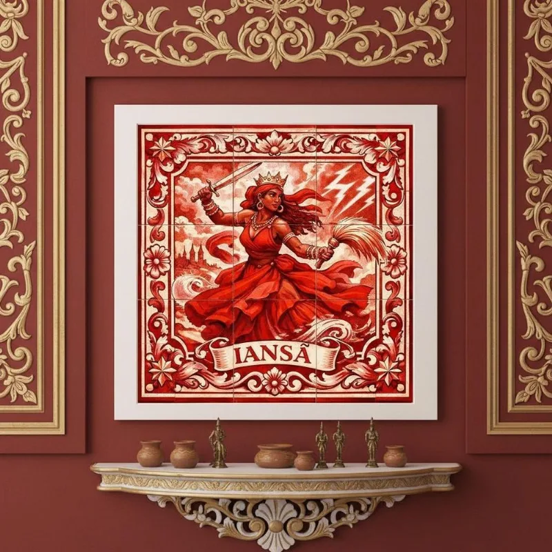 Quadro Estilo Azulejo Iansã 33x33cm Mold Branca Vidro