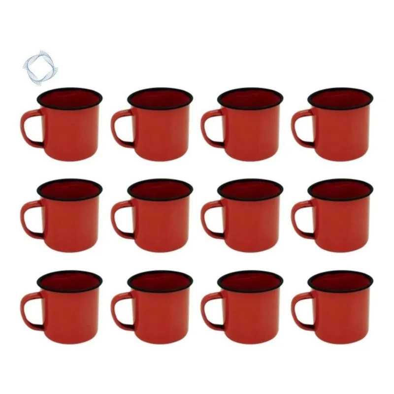 Caneca Esmaltada Retro 350Ml Vintage Jogo 12 Pcs - Vermelho
