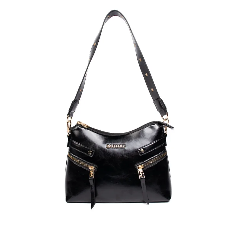 Bolsa Feminina Rafitthy Baguete Média Verniz Burnished Preto - U