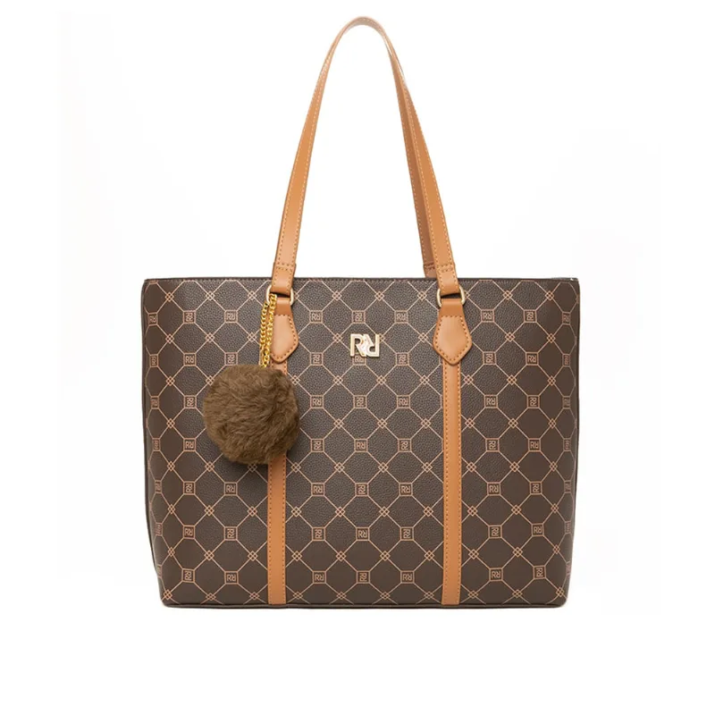 Bolsa Feminina Rafitthy Tiracolo Grande Pompom Marrom - U