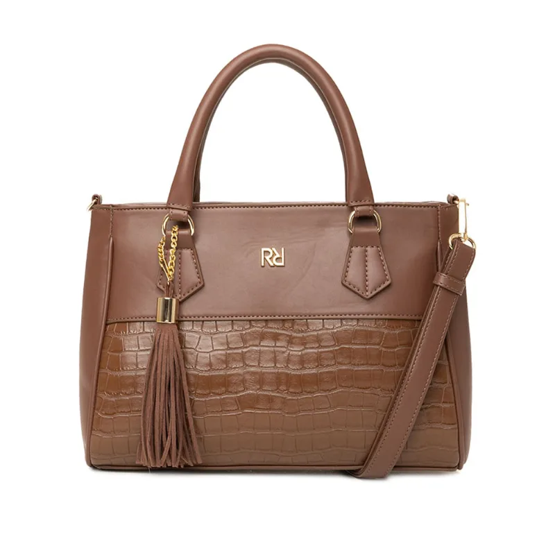 Bolsa Feminina Rafitthy Tote Estruturada Croco Marrom - U