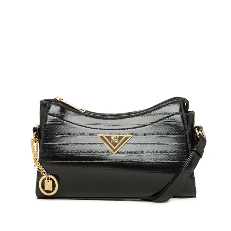 Mini Bolsa Feminina Rafitthy Baguete Ranhuras Preto - U