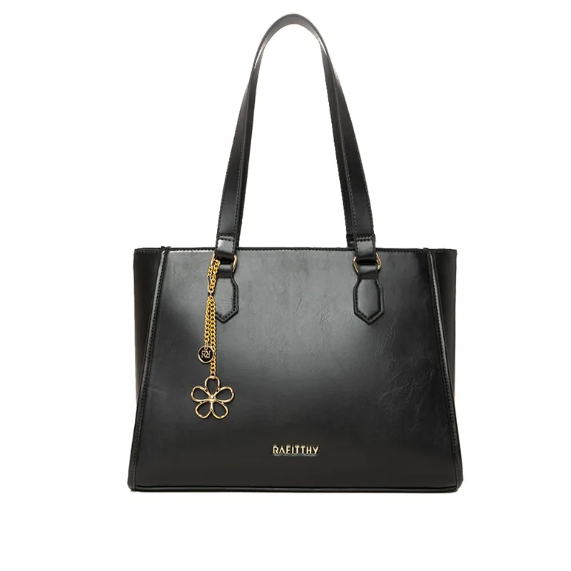 Bolsa Feminina Rafitthy Tote Pingente Flor Preto - U