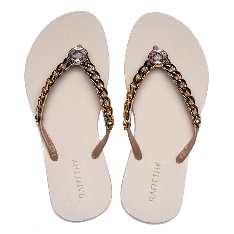 Chinelo Feminino Rafitthy Luxurious Tiras Branco/Dourado - 34