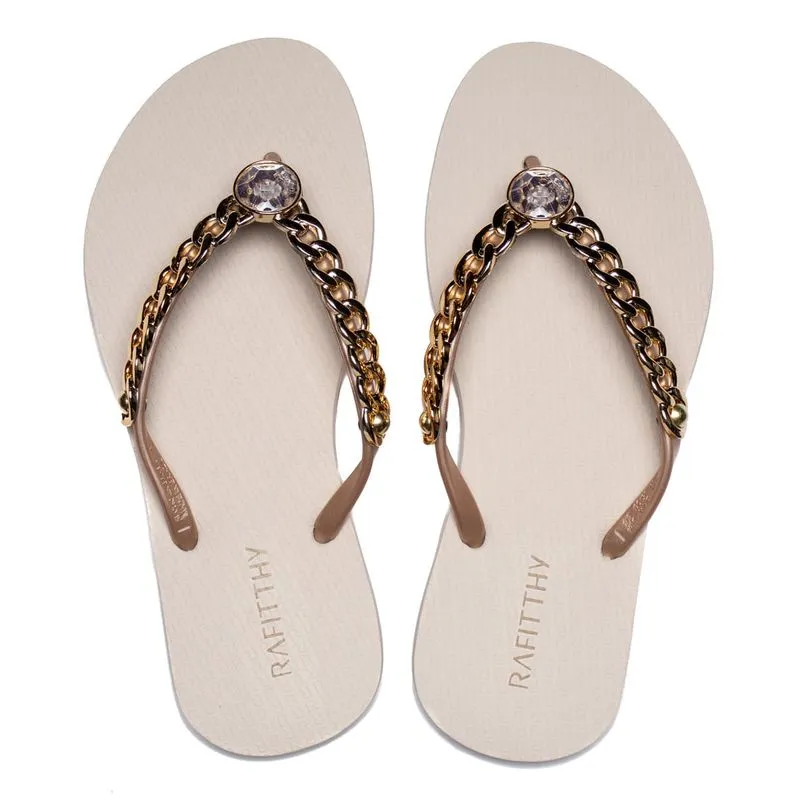 Chinelo Feminino Rafitthy Luxurious Tiras Branco/Dourado - 36
