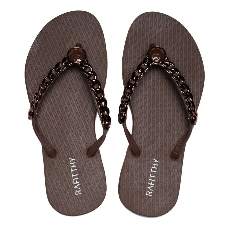 Chinelo Feminino Rafitthy Luxurious Tiras Marrom/Dourado - 34
