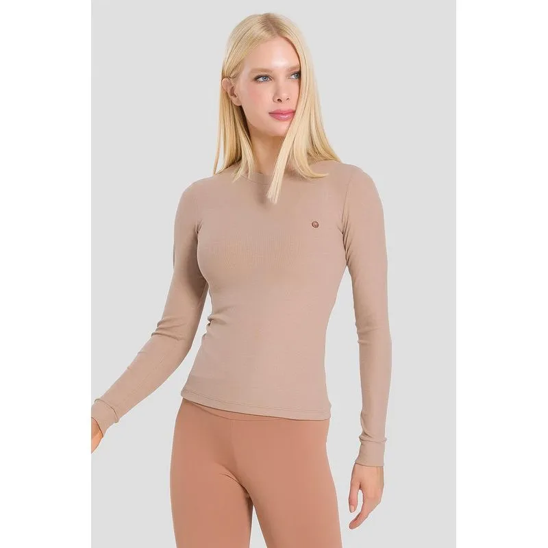 BLUSA RIBBED MANGA LONGA ADULTO - CANELA P