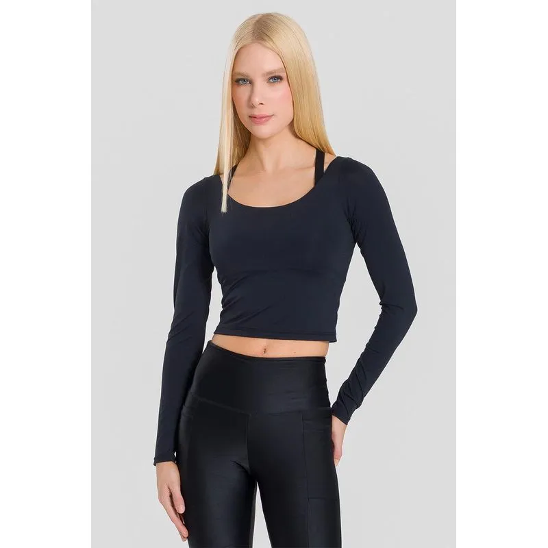 BLUSA CROPPED NEUTRAL MANGA LONGA - PRETO G