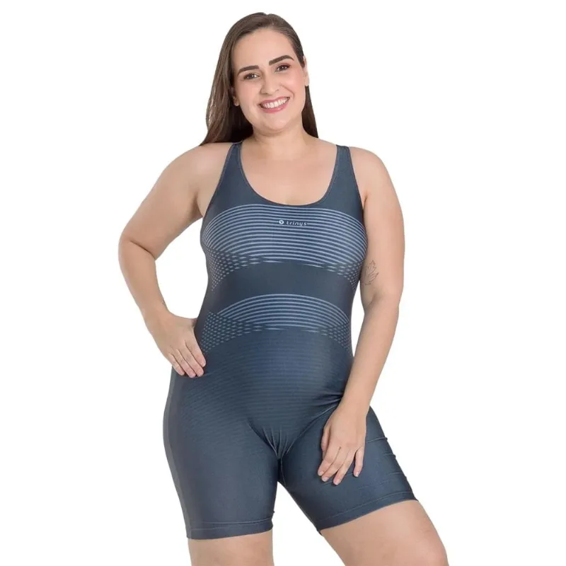 Maiô Macaquinho Trinys 3624 Estampado Plus Size SL2663 Feminino G2 / Preto.