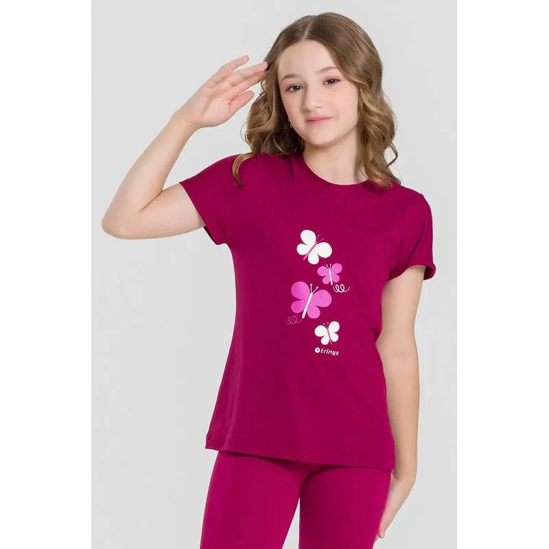 CAMISETA BIO BORBOLETA INFANTIL - BORGONHA M
