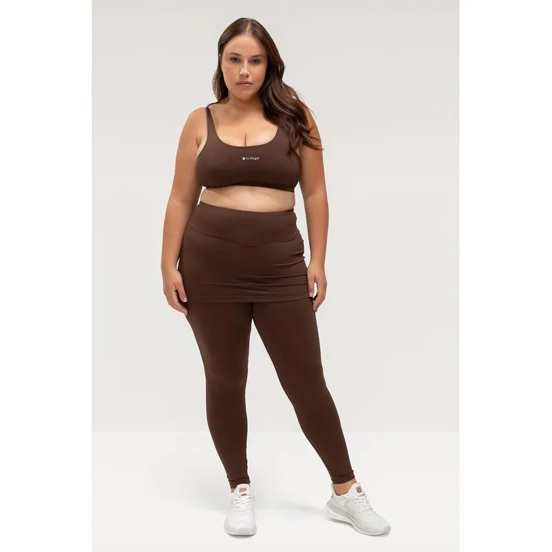 CALÇA LEGGING SOFT COM SAIA PLUS SIZE - ESSENTIAL 26 - MARROM P/S