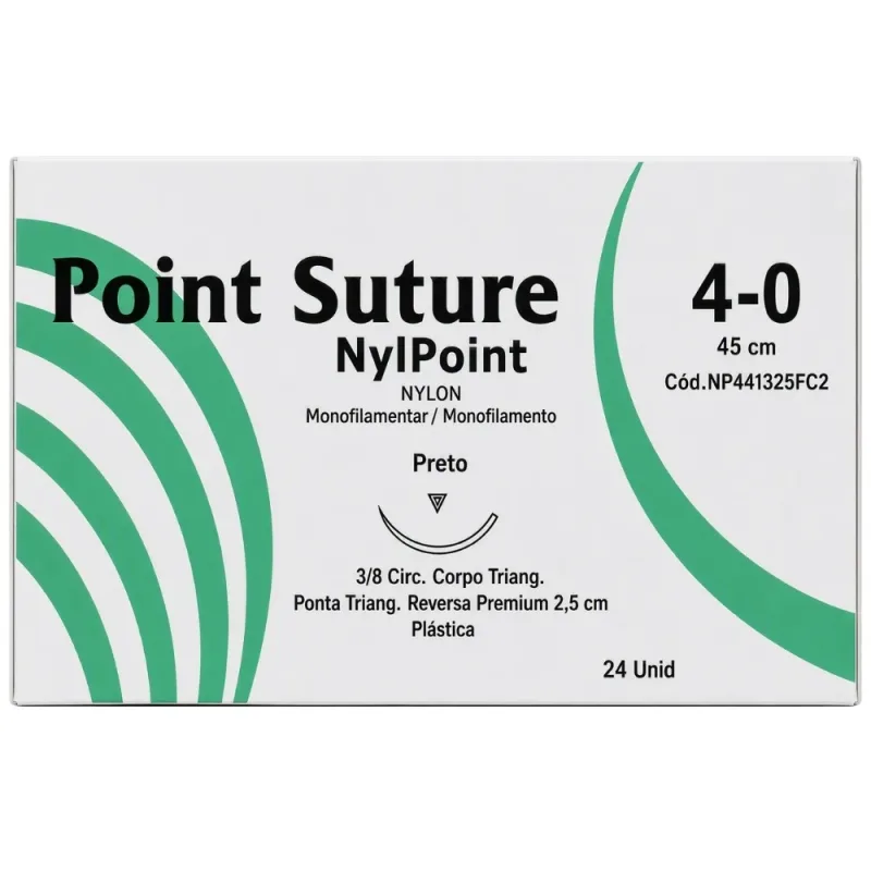 FIO Nylon 4-0 Preta com Agulha 3/8 2.5CM 45CM (NP441325FC2) Point Suture