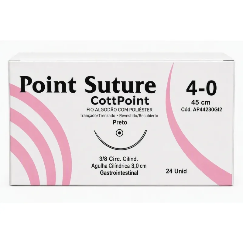 FIO Algodao Cottpoint 4-0 Preto 45CM C/AG 3/8 Circ.cilind 3,0CM AP44230GI2