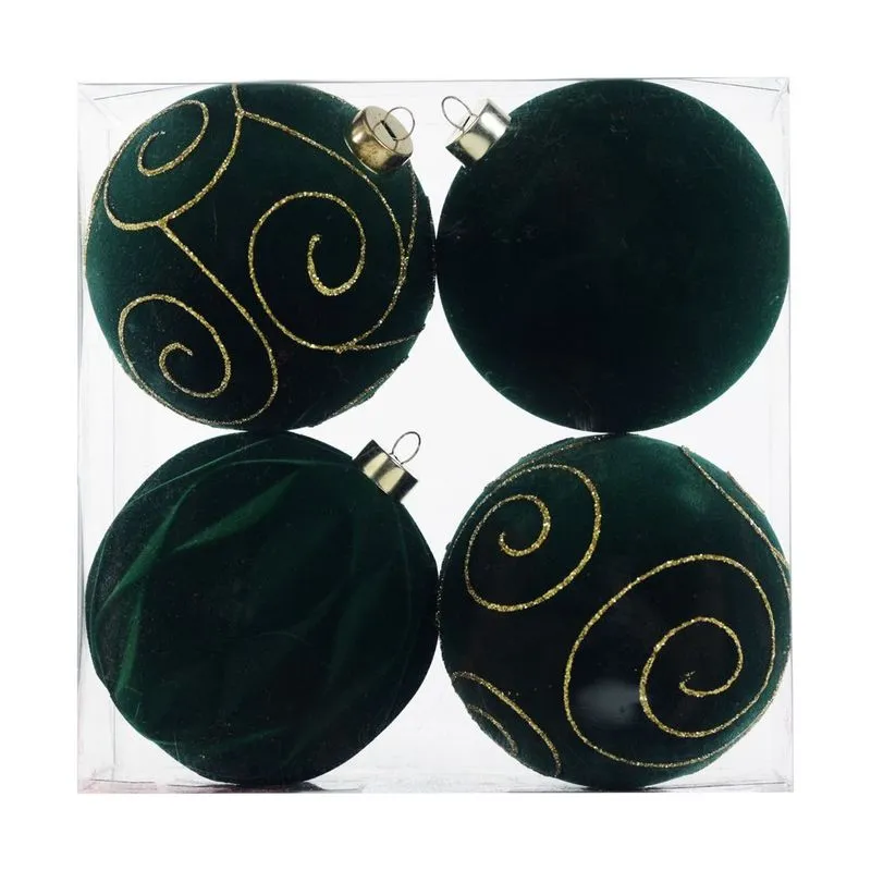 Bola Ondulada Arabescos Lisa E Flocada Verde 4 Peças Cromus 10cm