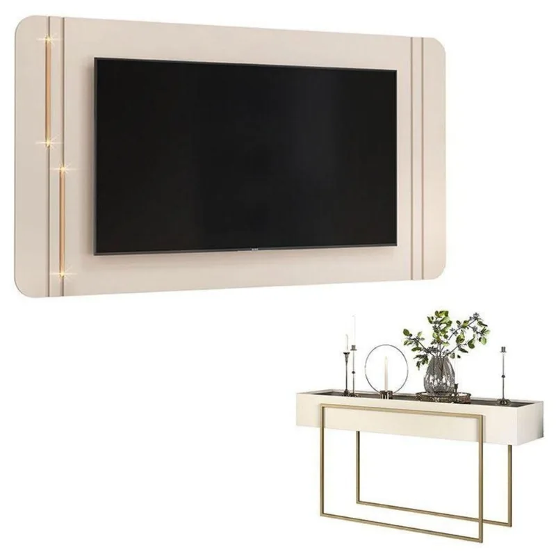 Painel Para Tv Suspenso Ariana E Aparador Para Sala Pilar Off White Dj Móveis