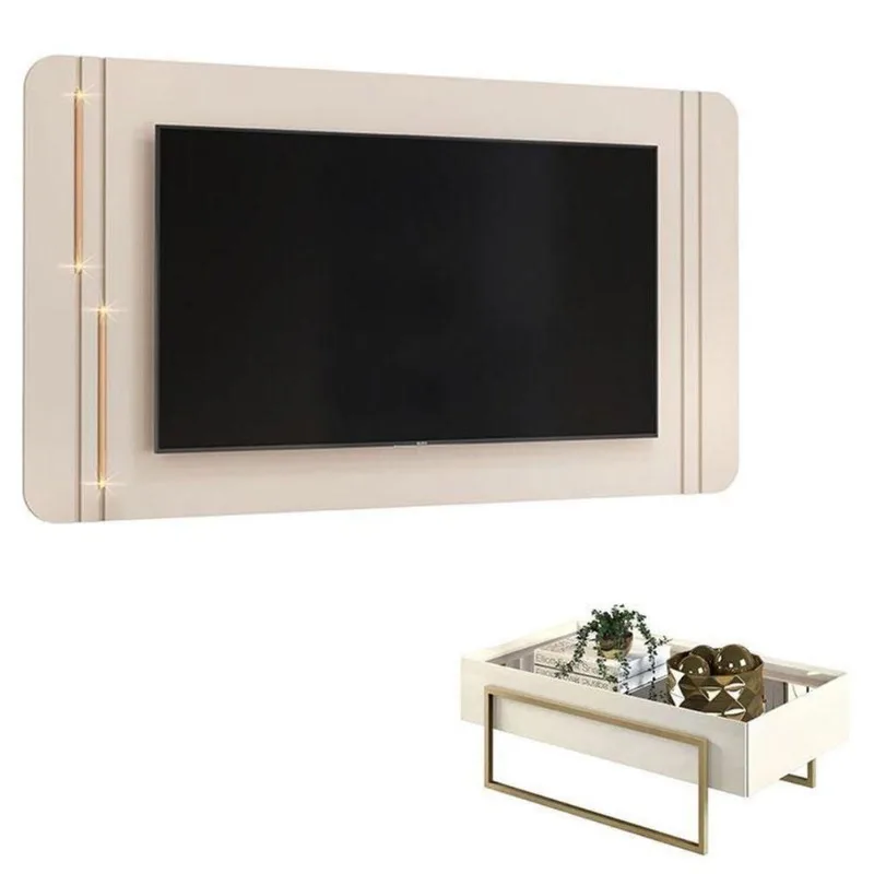 Painel Para Tv Suspenso Ariana E Mesa De Centro Suri Off White Dj Móveis