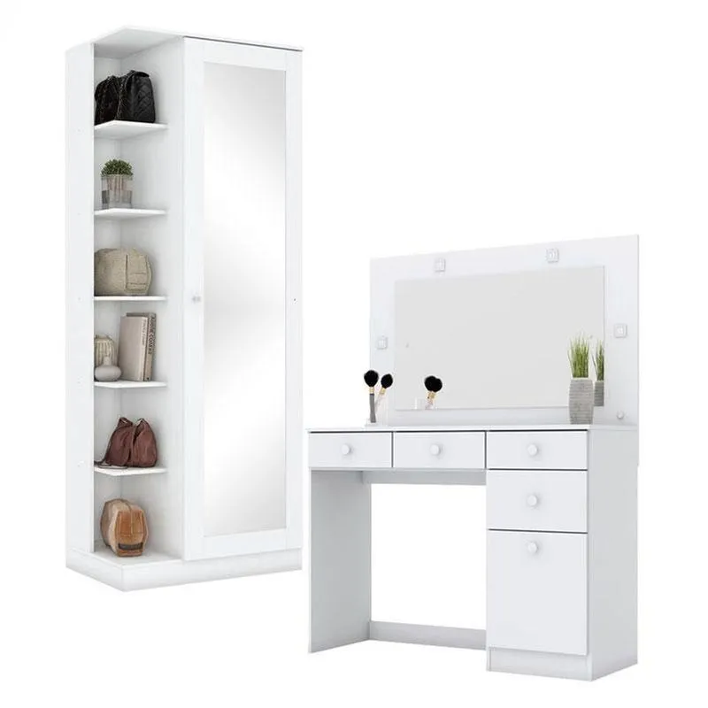 Sapateira Multiuso Duetto E Penteadeira Chanel Com Led Branco Hp - Henn