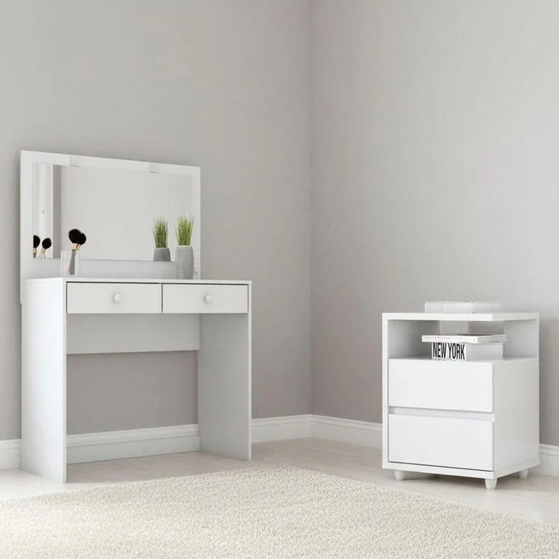 Penteadeira Daila Com Led E Mesa De Cabeceira Campeche Ambiente Branco - Henn