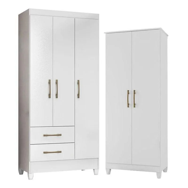 Guarda Roupa Infantil Lima E Armário Multiuso Jade Branco Brilho - Moval