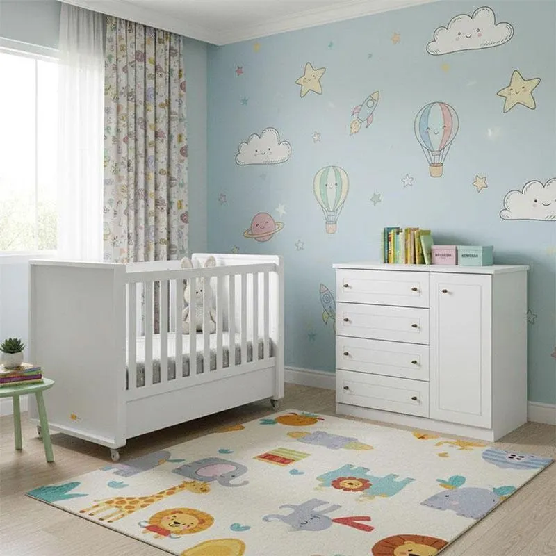 Berço Tutto New E Cômoda Infantil Americano Ambiente Branco Fosco - Matic