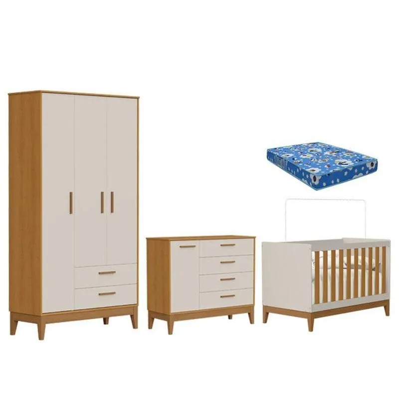 Quarto De Bebê Flip Areia Acetinado Savana Com Colchão Ortobom - Reller