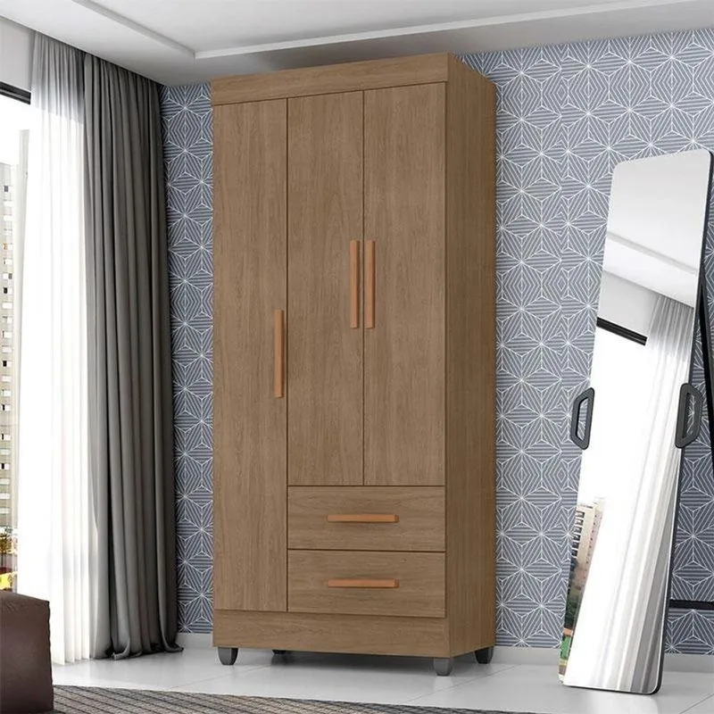 Guarda Roupa Solteiro Lite Ambiente 3 Portas Carvalho Oak - Móveis Leão