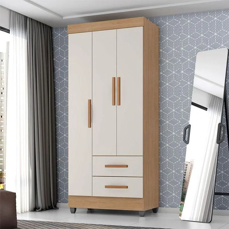 Guarda Roupa Solteiro Lite Ambiente 3 Portas Nature Off White - Móveis Leão