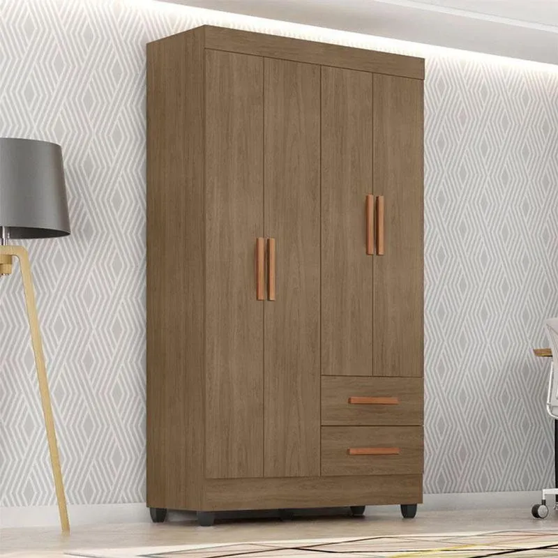 Guarda Roupa Solteiro Lite Ambiente 4 Portas Carvalho Oak - Móveis Leão