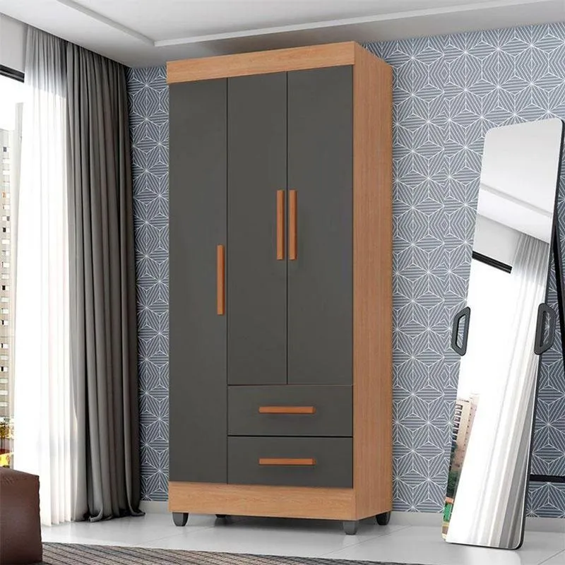 Guarda Roupa Solteiro Ambiente Lite 3 Portas Nature Cinza - Móveis Leão