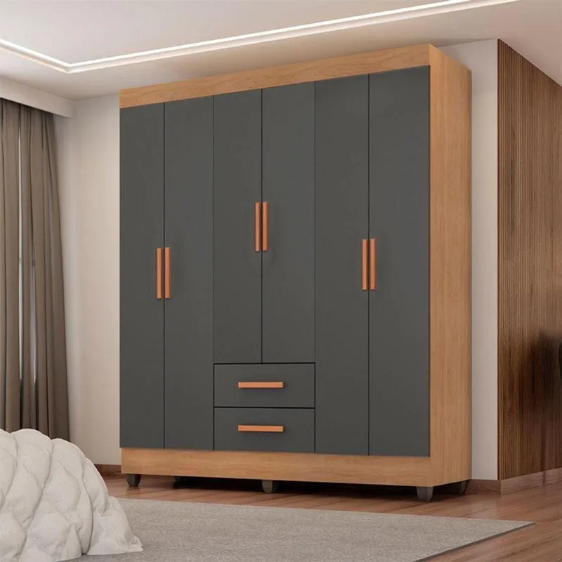 Guarda Roupa Casal Lite Ambiente 6 Portas Nature Cinza - Móveis Leão