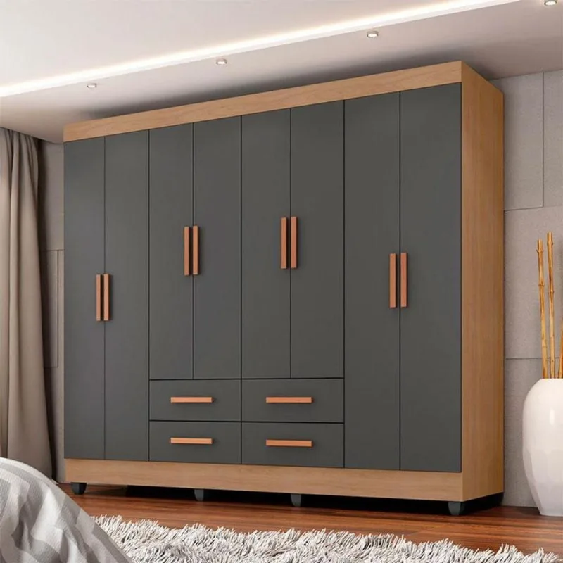 Guarda Roupa Casal Ambiente Porto 8 Portas Nature Cinza - Móveis Leão