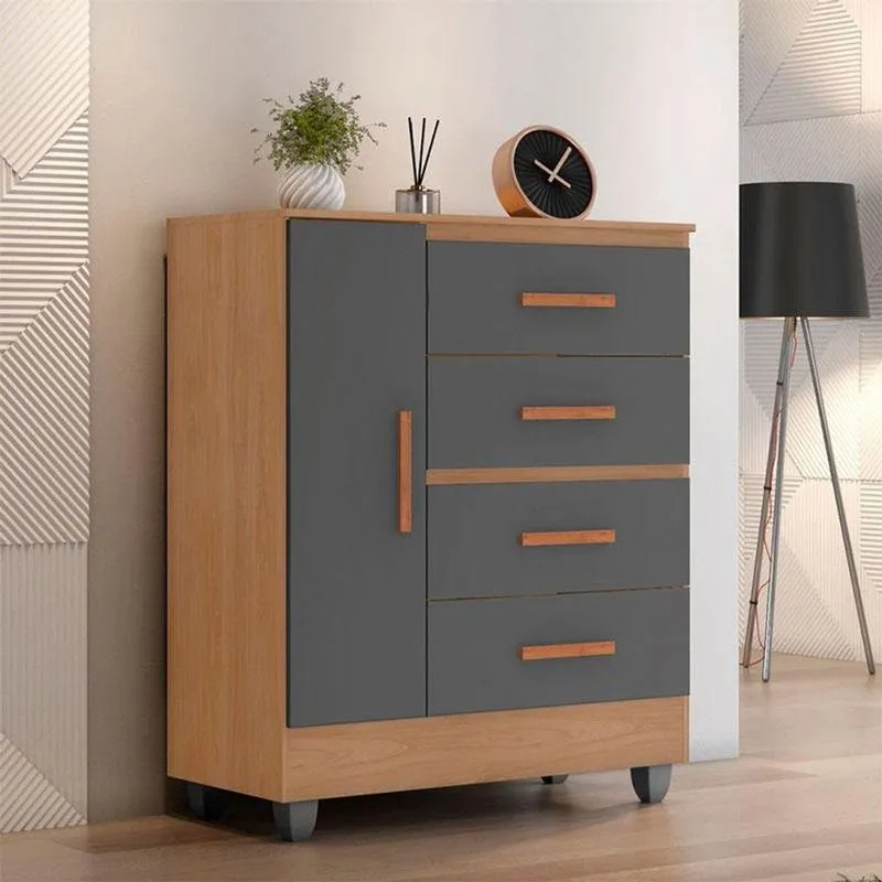 Cômoda Ambiente Lite 4 Gavetas 01 Porta Nature Cinza - Móveis Leão