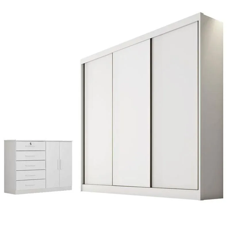 Guarda Roupa Casal Logan E Cômoda Seul Neve - Novo Horizonte