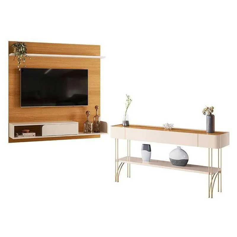 Painel Para Tv Suspenso Evo Com Aparador Vivant Cinamomo Off White Hb Móveis