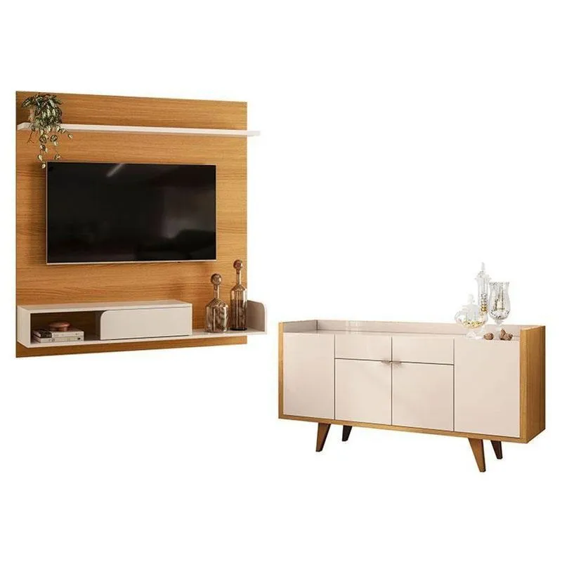 Painel Para Tv Suspenso Evo Com Buffet Melodia Cinamomo Off White Hb Móveis