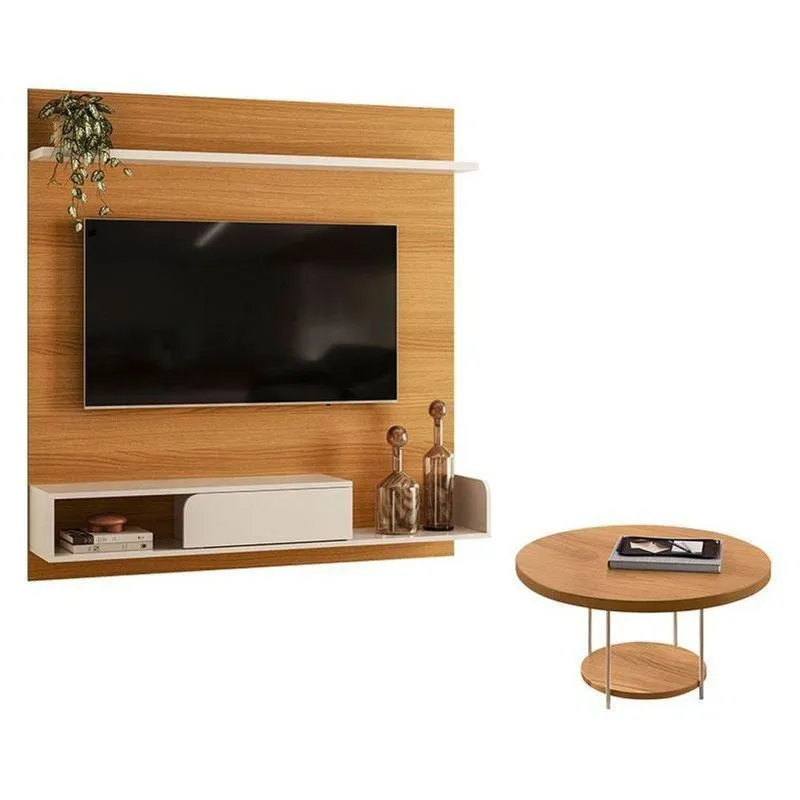 Painel Para Tv Suspenso Evo Com Mesa De Centro Sky Cinamomo Off White Hb Móveis