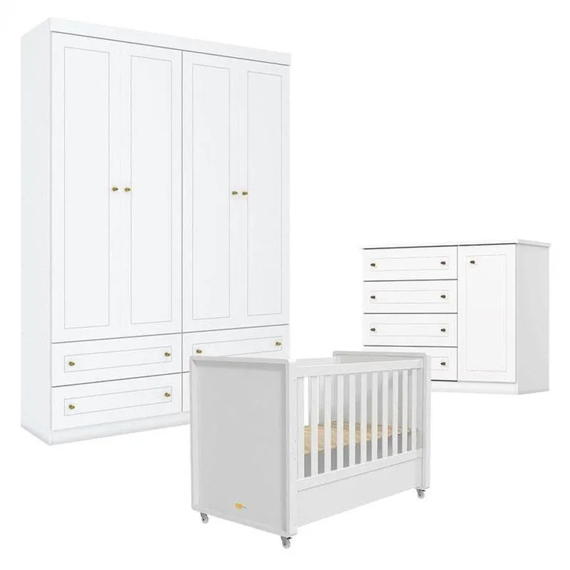 Quarto Infantil 4 Portas Mississipi Com Berço Tutto New Branco Fosco - Matic