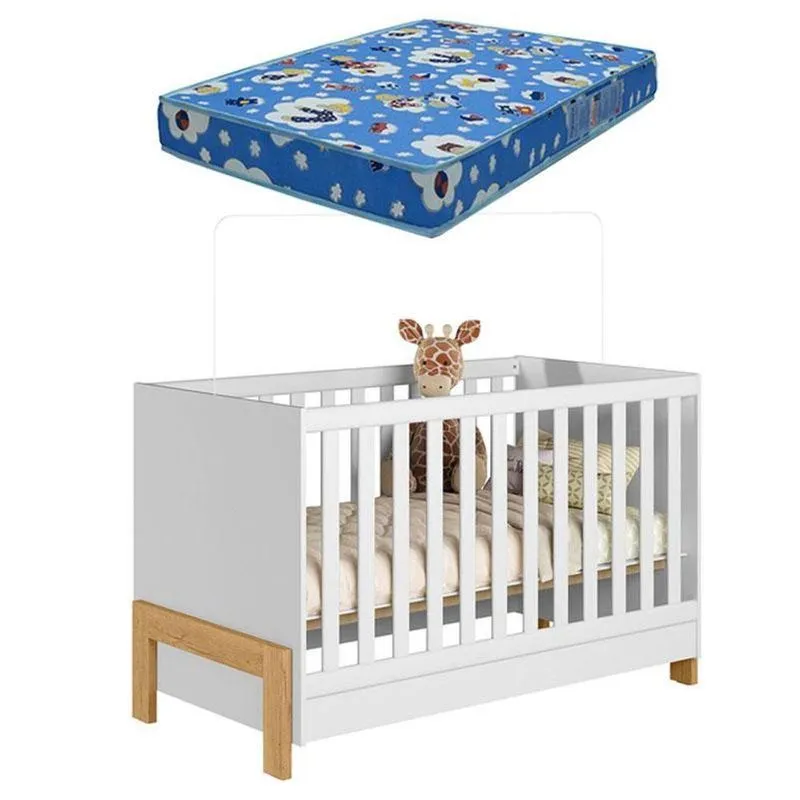 Berço Americano Mini Cama Fantasia 4300 Branco Acetinado Com Colchão Ortobom - Qmovi