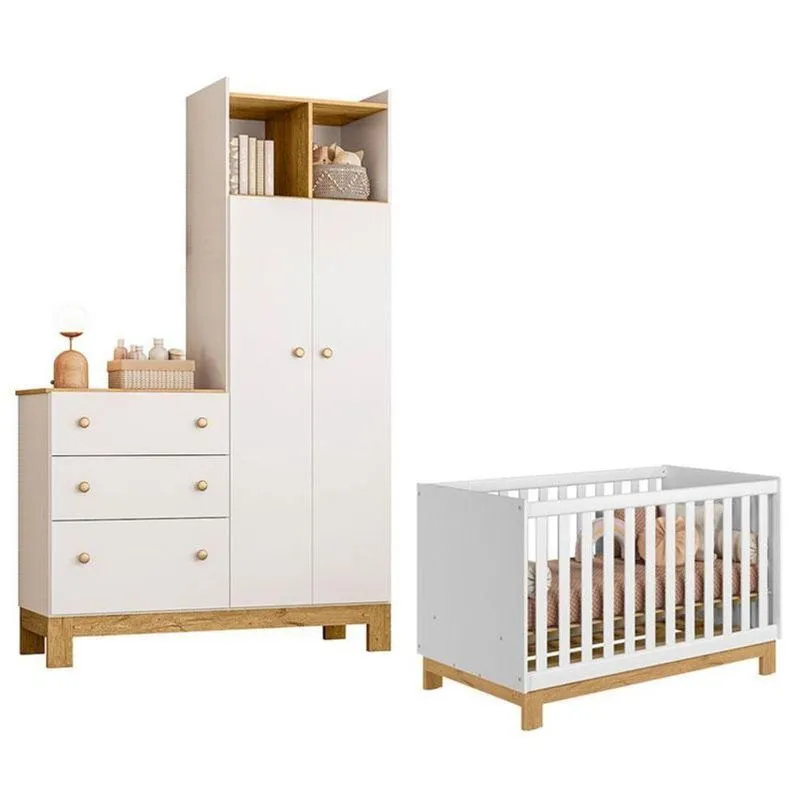 Berço Americano 4315 Mini Cama E Guarda Roupa Com Cômoda Q Encanto Slim 4970 Branco Acetinado - Qmovi