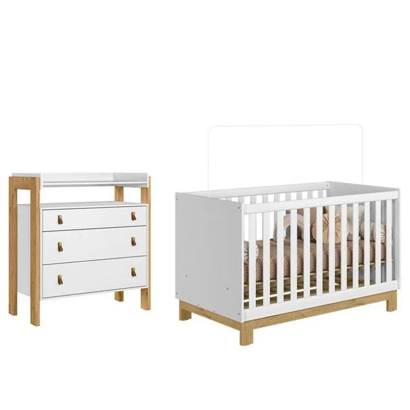 Berço Americano 4315 Q Encanto Slim E Cômoda 4410 Fantasia Branco Acetinado - Qmovi
