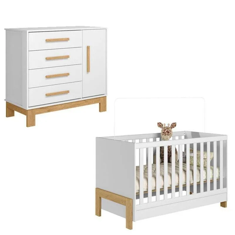 Berço Americano 4300 Fantasia E Cômoda 4355 Q Encanto Slm Branco Acetinado Qmovi