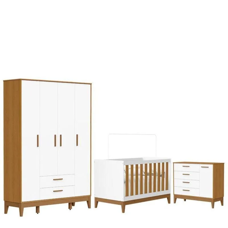 Quarto De Bebê Flip Com Cômoda Sapateira Branco Acetinado Savana - Reller
