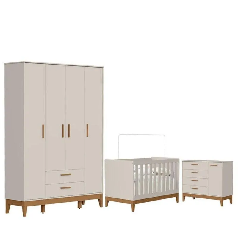 Quarto De Bebê Flip Com Cômoda Sapateira Areia Acetinado - Reller