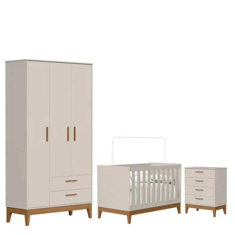 Quarto De Bebê Flip Com Cômoda Gaveteiro Areia Acetinado - Reller