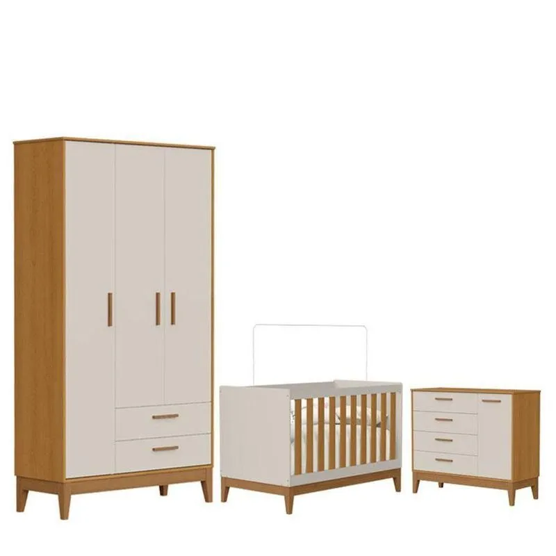 Quarto De Bebê Flip E Cômoda Sapateira Areia Acetinado Savana - Reller