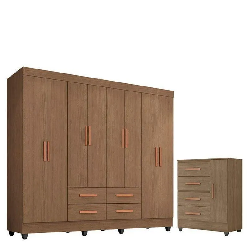 Guarda Roupa Casal Porto Com Cômoda Lite 4 Gavetas 1 Porta Carvalho Oak Móveis Leão